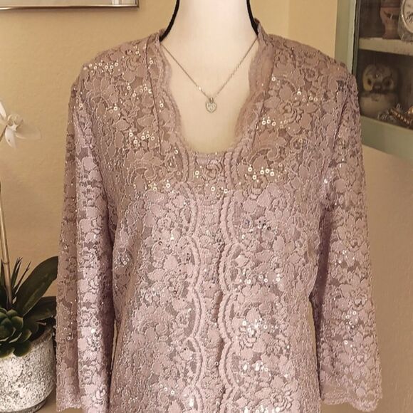 Alex Evenings Women's Taupe Evening Dress With Duster - Picture 5 of 15